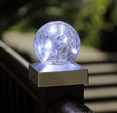 Buy 2 Pk Solar Led Deck Cap Crackle Glass Ball Light Garden Outdoor Post Fence Light • 12.99£