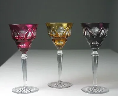 Buy 3 Vintage Bohemian  Crystal  Cut-to-Clear Hock Wine Glass Goblet • 168.09£