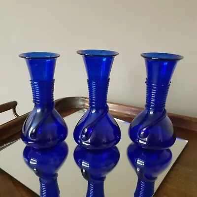 Buy Vintage Blenko Cobalt Blue Applied Coil Vases • 15£