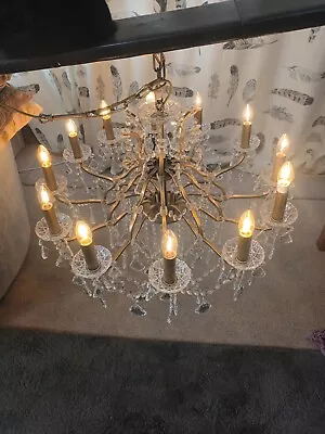 Buy New Antique Brass Effect Crystal Glass 12 Arm Chandelier • 199.99£