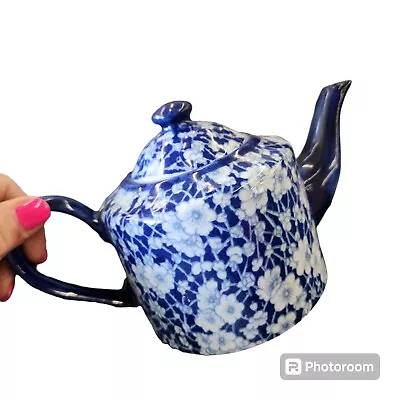 Buy Vintage Victoria Ware Ironstone Chintz Teapot Floral  Cobalt Blue & White • 30.36£
