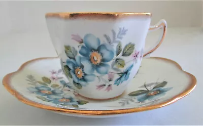 Buy Rosina-Queens 5660 Blue Flower Gold Trim Cup And Saucer Fine Bone China • 5.68£