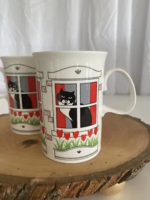 Buy Dunoon Ceramics Cat Mugs, Pair Mugs, Black And White Cats In Window • 11.35£