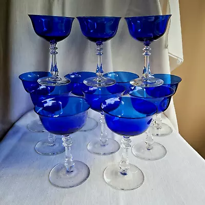 Buy Bryce 784 Cobalt Blue Coupe Champagne Saucer Glass LOT 12 • 122.90£