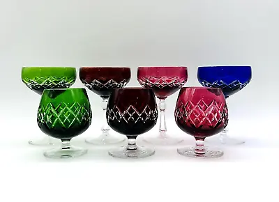 Buy 7 Bohemian Czech Cut Crystal Champagne Glasses Brandy Snifters Blue Cut To Clear • 118.59£