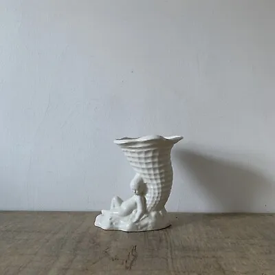Buy Vintage Shorter & Son Pottery White Vase Jardiniere Nymph Cherub Shell Design • 20£