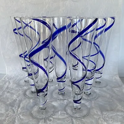 Buy Pier 1 Import SWIRLINE Cobalt Blue Swirl Pilsner 10.25  Art Glass Set Of 9 • 24.07£