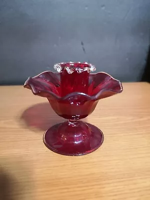 Buy Antique Murano Venetian? Ruby Red Glass Candlestick Holder Dome Foot Snap Pontil • 29£