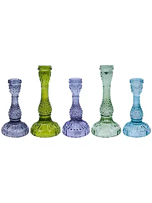 Buy 1 Coloured Glass Candle Holder Candlestick, Dinner Candle Blue Green Purple Grey • 12£