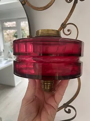 Buy Large Antique Cranberry Two Tiered Cut Glass Oil Lamp Font • 85£