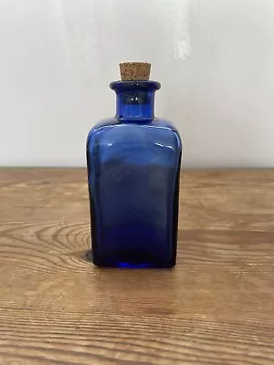 Buy Square  Vintage Decorative Cobalt Blue Glass Bottle With Cork Stopper • 20£