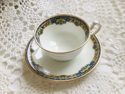 Buy Aynsley Bone China Blue Yellow Gold Floral Cup & Saucer Set • 12£
