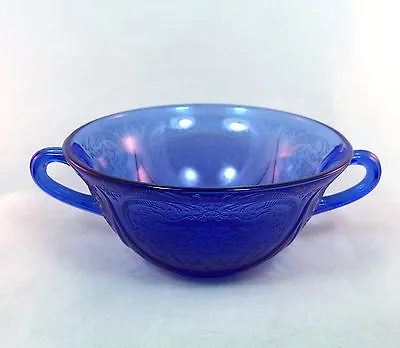 Buy Hazel Atlas Depression Glass Cobalt Blue Royal Lace Floral Cream Soup Bowl • 26.55£