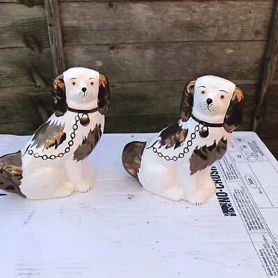 Buy Staffordshire Copper Lustre & White Spaniel Dogs By Oldcourt Pottery 8” Tall • 48£