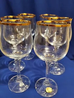 Buy Vtg 6pc Bohemian Czech Crystal Wine Glasses Tulip Bowl/gold Trim Ptrn-geneva • 57.19£