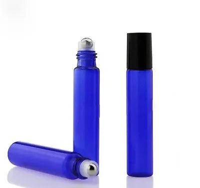 Buy 10ml Cobalt Blue Roll On Glass Bottles Essential Oil Metal Roller Ball UK • 10.97£
