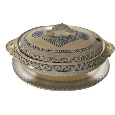 Buy 19th Century  Blue Transferware Tureen, Cover & Footed Underplate 1871-1891 Flaw • 43.43£