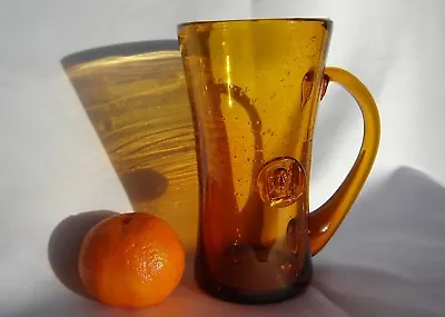 Buy Kosta Boda Amber Art Glass Tankard Vessel By Erik Hoglund Bubbles Design Signed • 44£