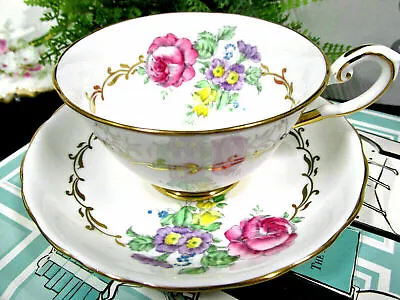 Buy TUSCAN Tea Cup And Saucer Pink Painted Rose Floral Teacup Gold Gilt England 30s  • 23.02£