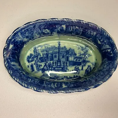 Buy Victoria Ware Flow Blue Style Ironstone Handled Oval Bowl Decor Ceramic Heavy • 42.59£
