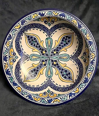 Buy Antique Moroccan Fez Polychrome Pottery Ceramic Art Wall Art Bowl 12”D  C-1920s • 351.48£