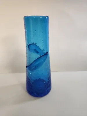 Buy Vintage Antique Blenko Blown Art Glass Mini Vase In Turquoise Crackle 1960s • 125.24£