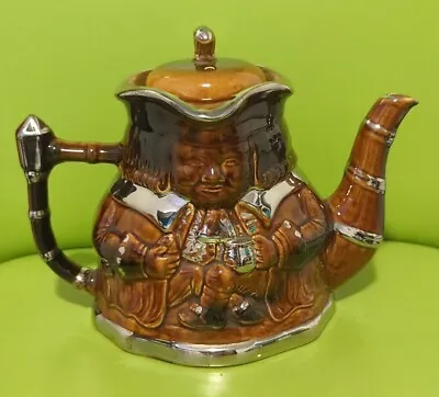 Buy Price Kensington Teapot Brown Silver Toby Jug Style English Pottery • 14.99£