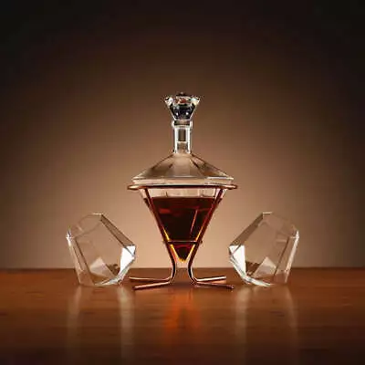 Buy Luxury Diamond Whisky Decanter With Glasses Set With Rose Gold Stand RRP £69 • 26.99£