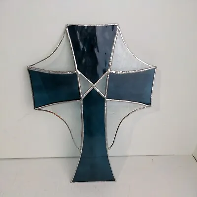 Buy Stained Glass Light Catcher Cross Blue & Clear 12  Long × 8.75  Wide • 38.42£