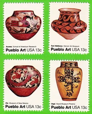Buy Pueblo Art Pottery American Folk Art Stamp 13 Cent 4 Singles Clay Unused Mnh • 2.13£