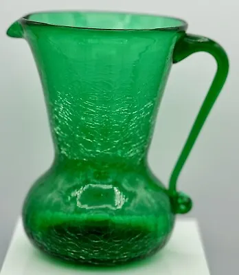 Buy Vintage Mid-Century Hand Blown Green Crackle Glass 5.5” Pitcher/Vase • 28.88£