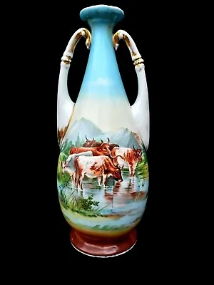 Buy Antique Vase Victorian 19th Century Large Hand Painted Twin Handled Vase C1870 • 25£