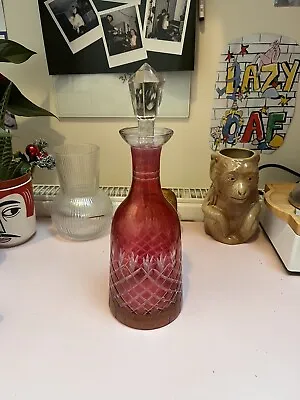 Buy Vintage Cranberry Cut Glass Decanter • 14.99£