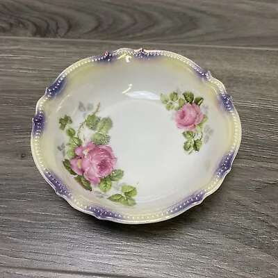 Buy Vtg PK Silesia Germany Hand Painted Bowl - Pink Roses With Green Border • 21.34£