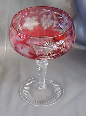 Buy Nachtmann AJKA Bohemian Pink Cranberry Cut Clear Crystal Champagne Compote Glass • 49.87£