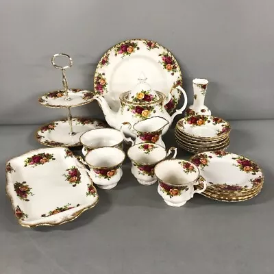 Buy Royal Albert Old Country Rose 21 Piece  Tea Set Teapot Cups Saucers Vase -CP • 19.99£
