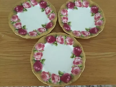 Buy EARLY ROYAL ALBERT OLD ENGLISH ROSE THREE SIDE PLATES  C1920’s • 15£