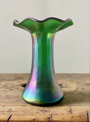 Buy Beautiful Antique Green Glass Flared Iridescent Glass Vase • 3.20£