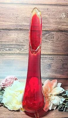 Buy 15  L.E. Smith Ruby Red And Yellow Amberina Smoothie 3 Foot Swung Vase • 82.03£