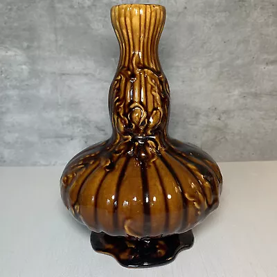 Buy Antique Rockingham Bennington Brown Glaze Yellow Ware Footed Genie Vase 8.75  • 129.45£