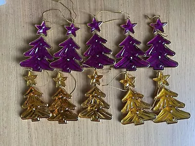 Buy Vintage Christmas Tree Shaped Christmas Bauble Decorations | Stained Glass • 5.99£