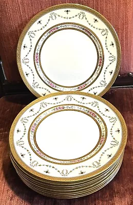 Buy 10 Cauldon For Tiffany Co NY 10 3/8” Dinner Plates Gold Etch Hand Painted EC • 1,892.36£