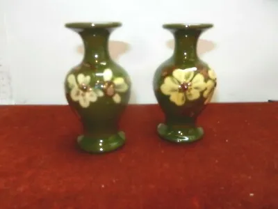 Buy Exeter Art Pottery Devon 2 Art Nouveau Vases Green Glaze Floral • 34£