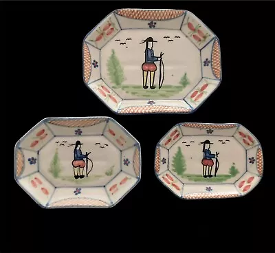 Buy Vintage Quimper Mistral Blue Breton Man Mini Plates 3 Graduated Nesting Dishes • 33.61£