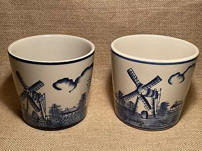 Buy Blue And White Ceramic Plant Pot X 2 Vintage Traditional Dutch Scene Delph Style • 12.99£