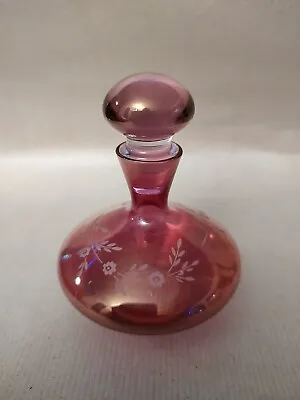 Buy Vintage Cranberry Flashed Glass  With Etched Flower Design Perfume Bottle  • 10£