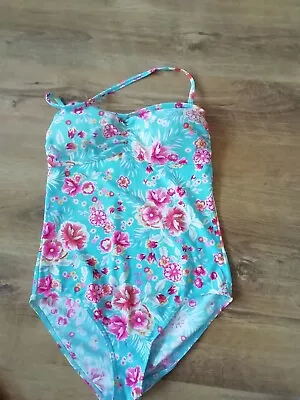 Buy Marks And Spencer Terquiose Floral Halterneck Swimsuit Size 14 In V G C • 4.50£