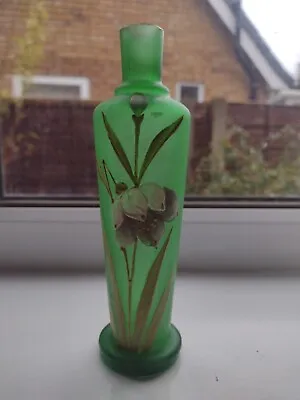 Buy Antique Carl Goldberg Art Nouveau Glass Vase Bohemian 7  Green Enameled Floral • 30£