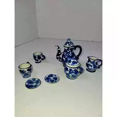 Buy Vintage Blue Flower Childs Tea Set For 2 Teapot, Creamer, Sugar, 2 Cups 2 Saucer • 9.60£