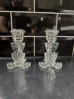 Buy Vintage Art Deco  Cut Glass Short Candle Sticks/Holders, Taper Candles. VGC. • 19.99£